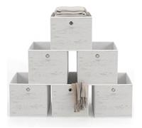 Relaxdays Boîtes de rangement lot de 6 30 x 30 x 30 cm tissu aspect bois salon pliables blanches