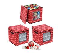 Relaxdays Boîtes de Rangement pour Boules de Noël, Lot de 3, Non-tissées, Carton, 33 x 33 x 33 cm, Rouge