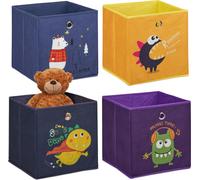Relaxdays Lot 4 boîtes de Rangement, Chambre d’Enfant, Monstres et Animaux, Pliables, HxLxP : 30x30x30 cm, Multicolore