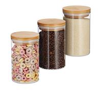 Relaxdays Boîtes en verre 6 ou 3 pcs - pâtes, riz, muesli, naturel