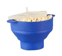 Relaxdays Bol à Pop-Corn en Lot de 2 Micro-Ondes Four Bol en Silicone Couvercle poignées sans Huile Pliable, Bleu