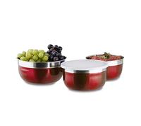 Relaxdays Bol mélangeur avec couvercle lot de 3 saladiers en inox plusieurs tailles, rouge