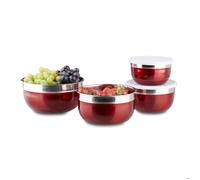 Relaxdays 10020833 Bol mélangeur avec couvercle lot de 4 saladiers en inox plusieurs tailles HxlxP: 9 x 18,4 x 18,4 cm, rouge