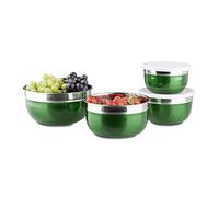 Relaxdays Bol mélangeur avec couvercle lot de 4 saladiers en inox plusieurs tailles HxlxP: 9 x 18,4 x 18,4 cm, vert