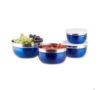 Relaxdays 10020833 Bol mélangeur avec couvercle lot de 4 saladiers en inox plusieurs tailles HxlxP: 9 x 18,4 x 18,4 cm, bleu