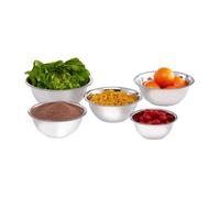 Relaxdays Bol mélangeur, ensemble de 5 pièces, inox, empilable, pour pâtisserie et pour servir, saladier, argenté