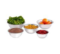 Relaxdays Bol mélangeur, ensemble de 5 pièces, inox, empilable, pour pâtisserie et pour servir, saladier, argenté