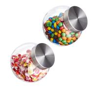 Relaxdays Bonbonnière, Lot de 2, 1,5 l chacune, Couvercle en Acier INOX, pour friandises (Bonbons, etc.), Transparente