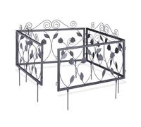 Relaxdays Clôture décorative de Jardin en métal, 16 Panneaux extérieurs avec Feuilles, Bordure de Jardin Vintage, 9 mètres, Noir