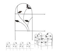 Relaxdays bordure potager, clôture jardin 5 éléments, métal, design papillon, H x L : 46 x 250 cm, noir
