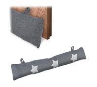 Relaxdays Boudin de Porte Isolant, pour Porte et fenêtre, en Tissu et Sable, Anti-Froid, 76 cm, Motifs étoile, Gris