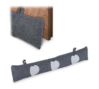 Relaxdays Boudin de Porte Isolant, pour Porte et fenêtre, Tissu et Sable, Anti-Froid, 76 cm, Motifs cœur, Gris