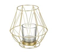 Relaxdays Bougeoir, Design géométrique, Porte Bougies avec Verre à Votive, métal, photophore, HxD 14x14 cm, doré