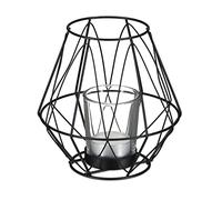 Relaxdays Bougeoir, Design géométrique, Porte Bougies avec Verre à Votive, métal, photophore, HxD 14x14 cm, Noir