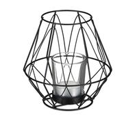 Relaxdays Bougeoir, Design géométrique, Porte Bougies avec Verre à Votive, métal, photophore, HxD 14x14 cm, Noir
