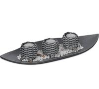 Relaxdays Porte-Bougies avec Plateau, avec 3 Bougies Chauffe-Plat et Pierres déco, bougeoir, Salon, Cuisine, Gris/Blanc