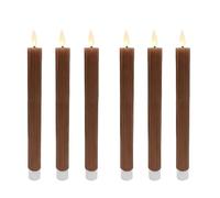 Relaxdays Bougies LED bâtons, Flamme vacillante, Cire véritable, rainurées, Lot de 6, 25 x 2 cm, café
