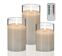 Relaxdays Bougies LED en Verre, 3 pièces, télécommande, minuterie, Flamme vacillante, Cire véritable, sans Flamme, Blanc
