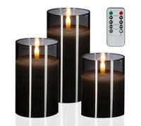 Relaxdays Bougies LED en Verre, 3 unités, télécommande, minuterie, Cire véritable, lanternes sans Flamme, Gris