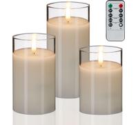 relaxdays Bougies LED en verre, lot de 3
