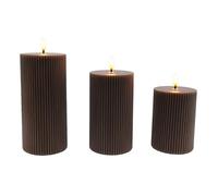 Relaxdays Bougies LED Flamme vacillante, Cire rainurée, Lot de 3, 3 Tailles, sans Flamme, Couleur café, 18 x 7.5 x 7.5 c