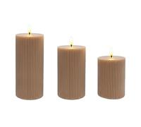 Relaxdays Bougies LED Flamme vacillante Lot de 3, Cire véritable, 3 Tailles, rainures, Moka-Mousse, 18 x 7,5 x 7,5 cm