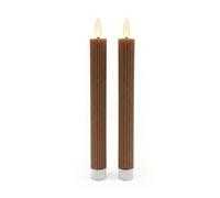 Relaxdays Bougies LED lot de 2, H x D: 25 x 2 cm, couleur café | flamme vacillante, vraie cire, rainures, sans flamme