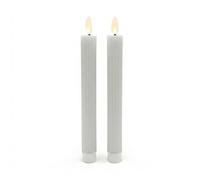 Relaxdays Bougies LED, lot de 2, H x D : 25 x 2 cm, gris clair | flamme vacillante, cire véritable, rainures, sans flamme