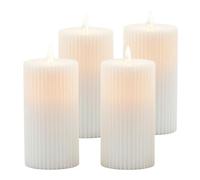 Relaxdays Bougies LED Lot de 4, Cire véritable, Flamme vacillante, rainurées, sans Flamme, Blanc, 18 x 7,5 cm