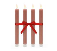 Relaxdays Bougies LED Lot de 4, Flamme vacillante, Cire véritable, rainures, sans Flamme, Vieux Rose 25 x 2 cm