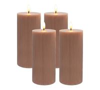 Relaxdays Bougies LED, Lot de 4, H x D : 18 x 7,5 cm, Effet vacillant, Cire véritable, rainures, sans Flamme, Vieux Rose
