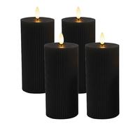 Relaxdays Bougies LED lot de 4, H x D 18 x 7,5 cm, flamme vacillante, cire véritable, rainurées, sans flamme, noires