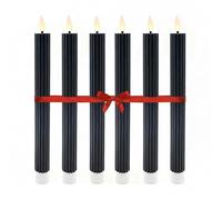 Relaxdays Bougies LED, lot de 6, H x D : 25 x 2 cm, flamme vacillante, cire véritable, torsadées, sans flamme, noires