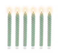 Relaxdays Bougies LED, lot de 6, HxD: 25 x 2 cm, flamme vacillante, cire véritable, torsadées, sans flamme, sauge