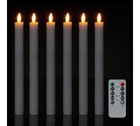 Relaxdays Bougies LED sur Tige, 6 pièces, avec télécommande, minuterie & Flamme vacillante, Cire véritable, Blanches