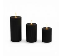 Relaxdays Bougies LED vacillantes en Cire Vraie, Lot de 3, 3 Tailles, sans Flamme, rainurées, Noir 18 x 7,5 x 7,5 cm