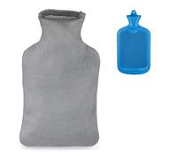 Relaxdays Bouillotte, Poche Eau Chaude avec Housse, Volume 1,5 L, Grande Bouteille, Enfants & Adultes, Bleu - Gris