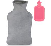 relaxdays Bouillotte rose avec housse 2 litres