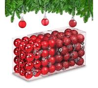 Relaxdays Boules de Noël, Lot de 96, en Plastique, D : 3 cm, Paillettes, Mates, Brillantes, déco Sapin, Rouges