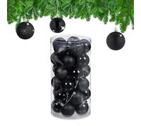Relaxdays Boule de Noël, lot Pratique de 30, en Plastique Robuste, pour décorer Le Sapin, D : 6 cm, Noire