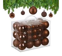 Relaxdays Boule de Noël, lot Pratique de 50, en Plastique, pour décorer Votre Sapin comme il se Doit, Marron