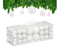 Relaxdays Boule de Noël, lot Pratique de 76, en Plastique, pour décorer Votre Sapin comme il se Doit, Blanche