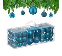 Relaxdays Boule de Noël, lot Pratique de 76, en Plastique, pour décorer Votre Sapin comme il se Doit, Bleu Cyan