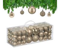 Relaxdays Boule de Noël, lot Pratique de 76, en Plastique, pour décorer Votre Sapin comme il se Doit, Champagne