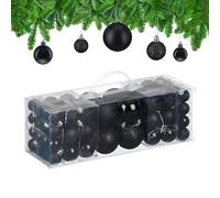 Relaxdays Boule de Noël, lot Pratique de 76, en Plastique, pour décorer Votre Sapin comme il se Doit, Noire