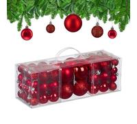 Relaxdays Boule de Noël, lot Pratique de 76, en Plastique, pour décorer Votre Sapin comme il se Doit, Rouge