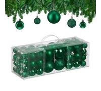 Relaxdays Boule de Noël, lot Pratique de 76, en Plastique, pour décorer Votre Sapin comme il se Doit, Vert foncé