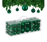 Relaxdays Boule de Noël, lot pratique de 76, en plastique, pour décorer votre sapin comme il se doit, vert foncé