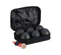Relaxdays Boule de pétanque, Lot de 6 Boules métalliques, avec cochonnet et mesureur, Set en Acier et Nylon, Noire