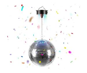 Relaxdays Boule Disco rotative Ø 20 cm à facettes LED et Moteur, argentée, 58 x 20 x 20 cm